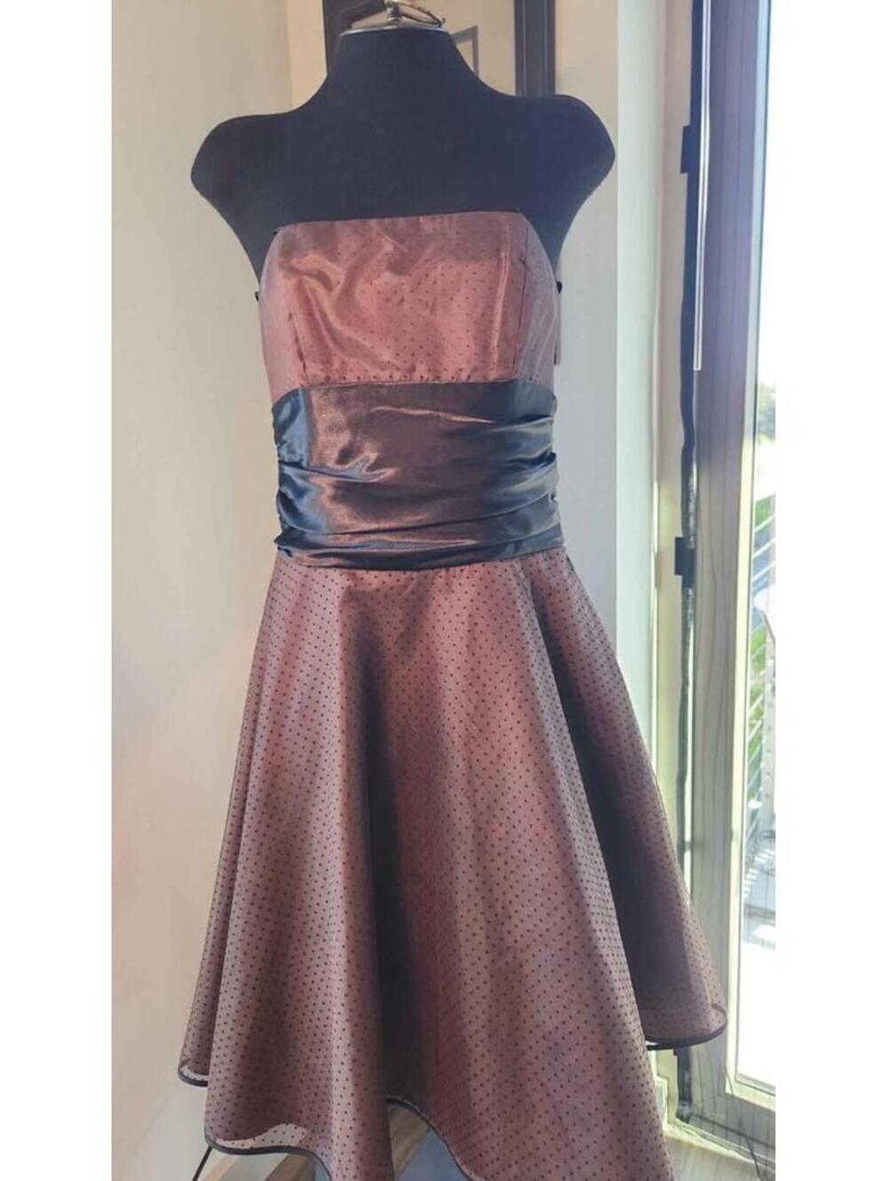 Brown Polka Dot Tuile Strapless Prom Dress